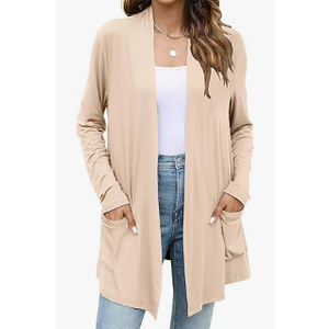 Yekaty Womens Lightweight Cardigans Open Front Long Sleeve Drape Kimono Cardigan Sweaters with Pockets, 3 XL, Apricot