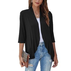 Bluetime Women's Casual Lightweight Open Front Cardigans Soft Draped Ruffles 3/4 Sleeve Cardigan (S)