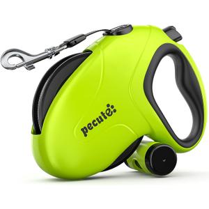 Pecute 32ft Retractable Dog Leash with Reflective Strips, 360 Tangle-Free, One-Button Control & Sturdiness Nylon Material, Long Leash Retractable with Poop Bag Holder for Medium Large Dog (Green)