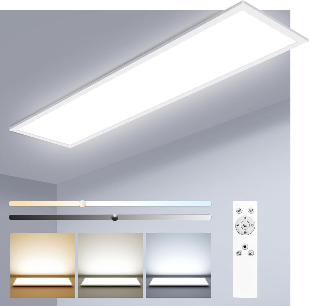 zemty LED Flat Panel Light with Remote 31.4x9.8 Inch, 36W 3800LM 3000K-6000K Color Temperature, Dimmable Flush Mount Ceiling Light Fixture for Kitchen Bedroom Garage (White)