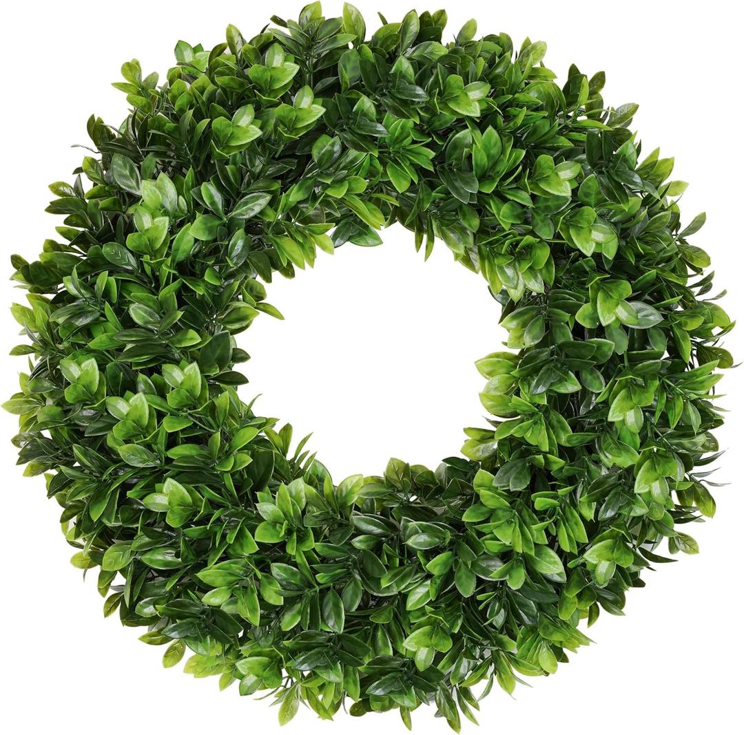 20" Boxwood Wreaths for Front Door,Artificial Spring Wreaths for Wall Window Porch Home Farmhouse St Patricks Day Indoor Outdoor Decoration,Suitable DIY Wreath for All Season (1, Mixed)