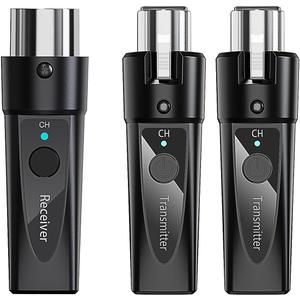 Wireless XLR Microphone System 2 Transmitters & 1 Receiver Dual-Input Wireless Mic Kit for Dynamic & Condenser Mics (Phantom Under 24V) Low Latency, 4-Channel Digital (2.4 GHz)