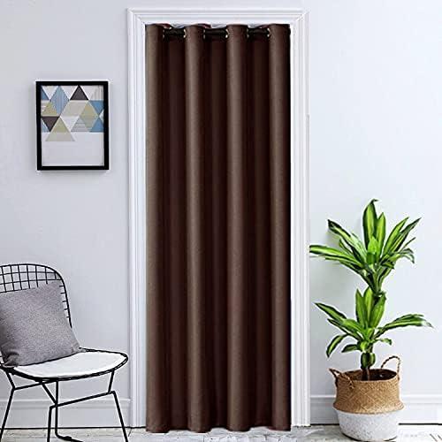 Brown Doorway Curtain Panel Room Divider Solid Blackout Curtains 93 Inch Length Grommet Drapes Room Darkening Thermal Insulated Energy Efficient Door Curtain for Closet 1 Panel 51  inch Width