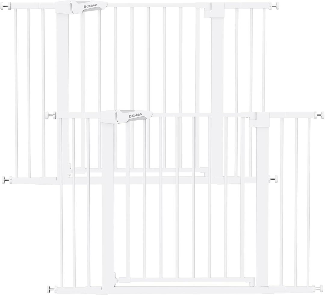 Babelio Baby Gate, 29-48 Inch Auto Close Pet Gate PressGuard P7, Easy Install Pressure-Mounted Safety Gate, Extra Wide Pet Gate for Stairs and Doorways, 2 Pack White
