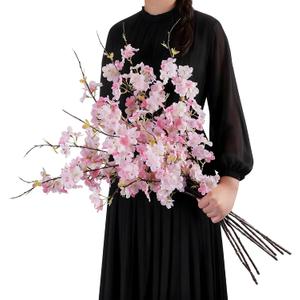 Artificial Cherry Blossom Branches 27.6In Silk Cherry Blossom Branches Long Stem Artificial Flowers for Tall Vase, for Home Decor, Weddings Decor, Parties & Festival Gifts 8PCS Pinkish White