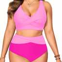 Tempt Me Plus Size Two Piece Bikini - Women High Waisted Swimsuits Bathing Suit Swimwear (Pink), Size 12 Plus