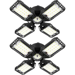 LED Garage Lights Bulb 2 Pack - 120W, 12000LM 6500K Led Shop Light with 4+1 Deformable Panels, Basement Barn Light, E26/E27 for Warehouse, Shop