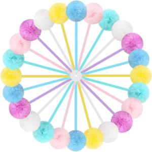 Epakh 36 Pcs Pompom Ballpoint Pen Fluffy Ball Cute Kawaii Plush Fuzzy Pen Black Gel Ink Macaron Color Ballpoint Pompom Gift for Office Women Coworkers, 6 Colors