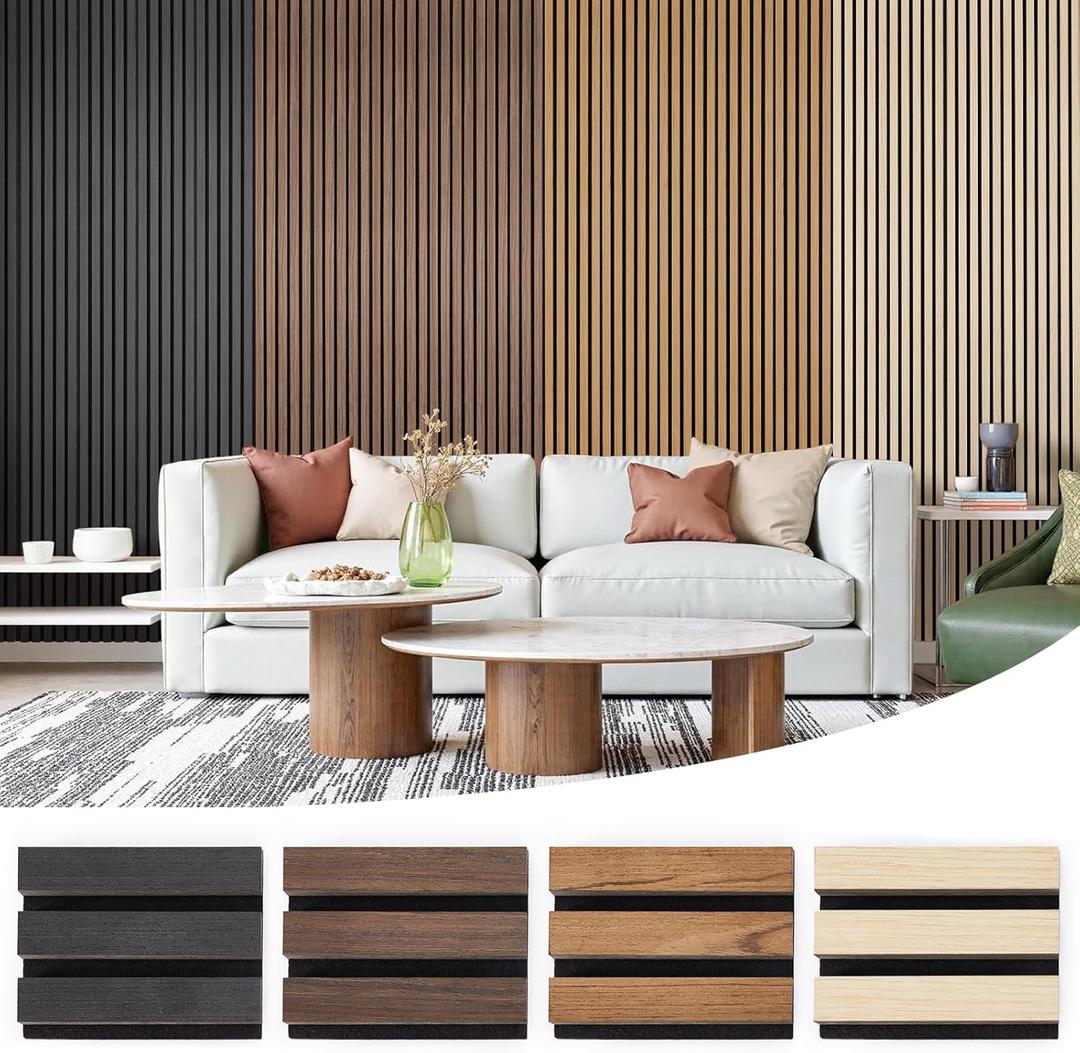 Samples 4-Pack 6" x 4.7" Wood Slat Acoustic Panels - Include Black, Walnut, Oak, Teak (Multicolor)