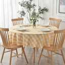 maxmill Round Checkered Tablecloth Spillproof Wrinkle Free Heavy Weight Gingham Table Cloth for Circular Table Buffalo Plaid for Buffet Banquet Parties Holiday Dinner 70 Inch Yellow and White
