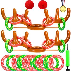 2-4 Players Inflatable Reindeer Antler Ring Toss Game for Christmas Party - Game Rules Included (2 Antlers 10 Rings)