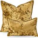 Premium Series, Crushed Velvet Throw Pillow Covers, Luxury Thick Cushion Cases for Home Decor, Gold, 18x18 Inch, Covers Only
