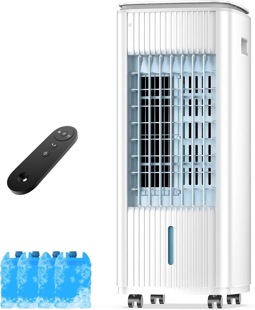 Portable Air Conditioners, 3-IN-1 Evaporative Air Cooler w/ 4 Ice Packs, 3L Water Tank, 7H Timer for Auto-Off, Swamp Coolers Portable Ac with 70 Oscillation,for Room Bedroom Office, White