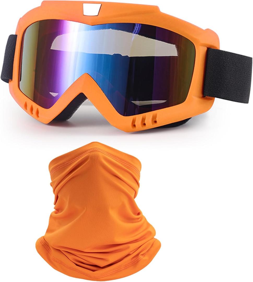 Dirt Bike Goggles with Face Mask, Motorcycle ATV Motocross Ski Goggles Racing Helmet Goggles (Orange)
