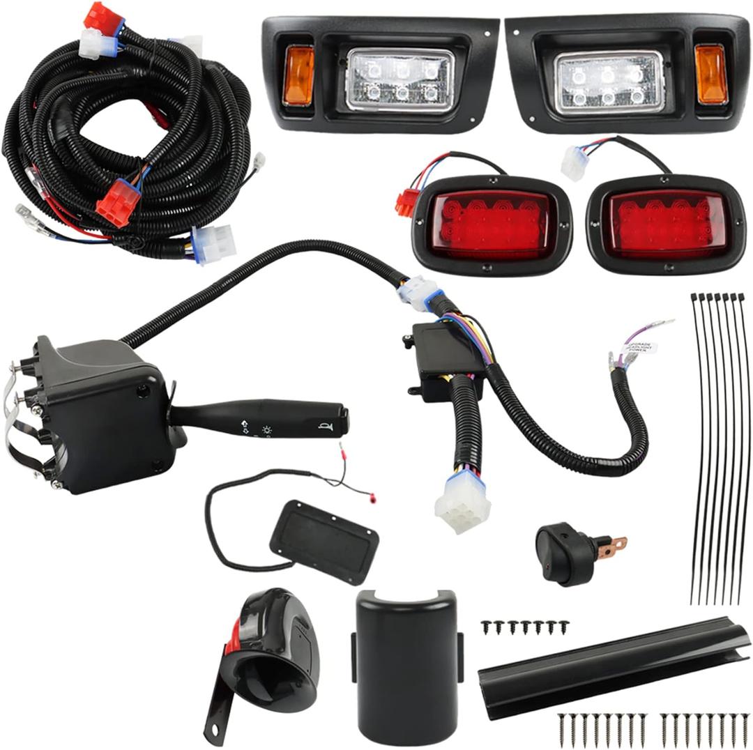 WFLNHB Golf Cart Light Kit Replacement for DS Club Car 1993-Up, Full Headlight Taillight Kit with Daytime Running Lamp Turn Signal Horn Brake Pad Hazard Blinker