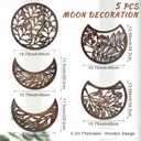 Jetec 5 Pcs Moon Phase Wall Art Decor Wall Pediments Hanging Wooden Phase Spiritual Bedroom Nordic Boho Lunar Aesthetic Art for Living Room Dorm Apartment Ornament(Dark Brown,15.75 Inch, Botanical)