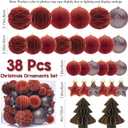 38 Pcs Brown Velvet Christmas Ball Ornaments, Christmas Tree Decorations with Paper Ornaments, Shatterproof Hanging Xmas Dcor Set for Office Home Holiday in 3 Sizes(Small Medium Large)
