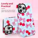 Case for iPhone 14 Pro Max Case,Cute Pink Ribbon Bow Cherry Pattern Phone Case with Shockproof Slim Soft TPU and Hard PC Protective Cover for Girls Women (Glossy)