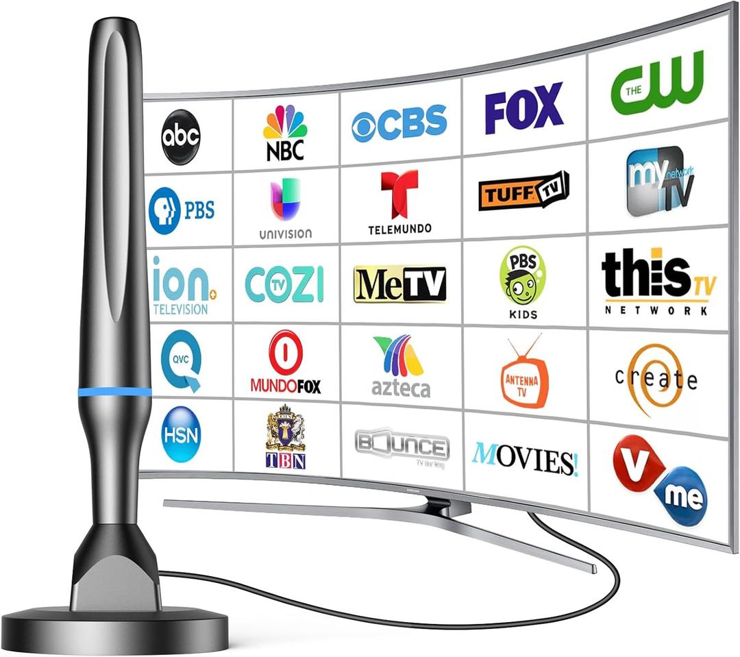 Digital TV Antenna for Smart Tv Indoor, 360 Reception Digital HDTV Antenna for Local Channels, Supports 1080P and 4K, Strong Magnetic Base -All TV (Blue+Black)