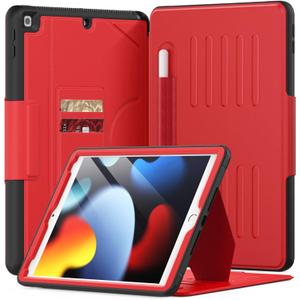 Case for iPad 9th/8th/7th Generation Case 10.2 inch 2021/2020/2019, PU Leather Strong Magnetic Cover with Multi-Angle Magnetic Stand, Pencil Holder, Card Slots, Auto Sleep/Wake, Red