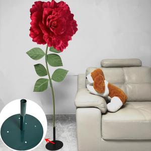 Giant Red Rose with Stem and Base Huge Artificial Flowers Jumbo Rose Props Big Large Flower Props for Decoration Creative Gift for Wedding Anniversary Birthday Mother's Day