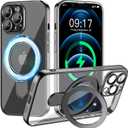 Magnetic for iPhone 12 Pro Case with Invisible Stand[Compatible with MagSafe][Full Camera Lens Protector][Military Drop Protection] Shockproof Not Yellowing Clear Slim Soft for Women Men Gray