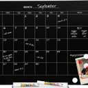 Sunnydaze Glass Calendar Dry Erase Board for Wall with Markers - Glass Magnetic Whiteboard for Home or Office - 23" W x 17" H Black