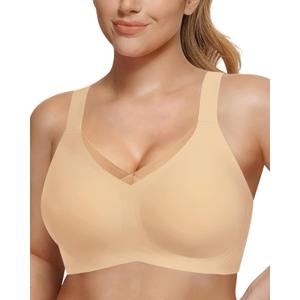 Comfortable Wireless Bras for Women Seamless Padded Push Up No Show Bra with Support (Brown, L)