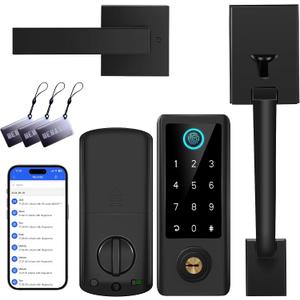 Fingerprint Door Lock with Handle Sets, BEBASIA Keyless Entry Door Lock, Bluetooth Front Handle Set, Smart Deadbolt, Electronic Keypad Digital Lock with Handle, Black