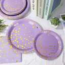 Whaline 175Pcs Lavender Party Supplies Foil Gold Dots Paper Tableware Plate Napkin Cup Purple Disposable Dinnerware Set for Graduation Congrats Grad Wedding Birthday Party Table Decor, Serve 25 Guests
