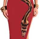 Women's Sleeveless Snake Printed Maxi Dress Sexy Hollow Out High Slit Bodycon Long Dress Evening Gown Party Dress (Red, S)
