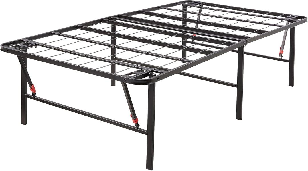 Amazon Basics Bed Frame with Storage, Foldable Metal Platform, Sturdy Steel, No Box Spring Needed, 18 inches High, Tool-Free Setup, Twin Size, Black