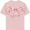 WDIRARA Girl's Bow Graphic T Shirt Crew Neck Short Sleeve Tee Cute Tops (Pink)
