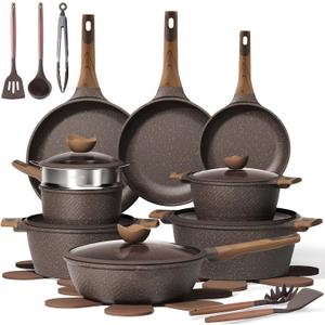CAROTE 26PCS Pots and Pans Set Non Stick, Cookware Set Pots and Pans Induction Cook Ware, Nonstick Kitchen Cooking, PFOA Free Mothers Day, 26 Piece, Brown