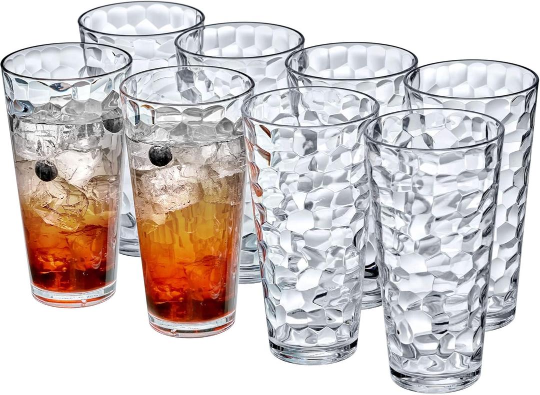 Amazing Abby - Iceberg - 24-Ounce Plastic Tumblers (Set of 7), Plastic Drinking Glasses, All-Clear High-Balls, Reusable Cups, Stackable, BPA-Free, Shatter-Proof, Dishwasher-Safe