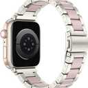 Wearlizer Compatible with Apple Watch Band 38/40/41/42mm Fashion Wristbands Womens, Stainless Steel + Resin Metal Replacement for iWatch Series 11 10 - Starlight+Pink