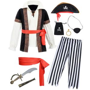 9 PCS Pirate Costume Kids Coat Pants Hat with Accessories Deluxe Set for Party Cosplay 3-12 Years