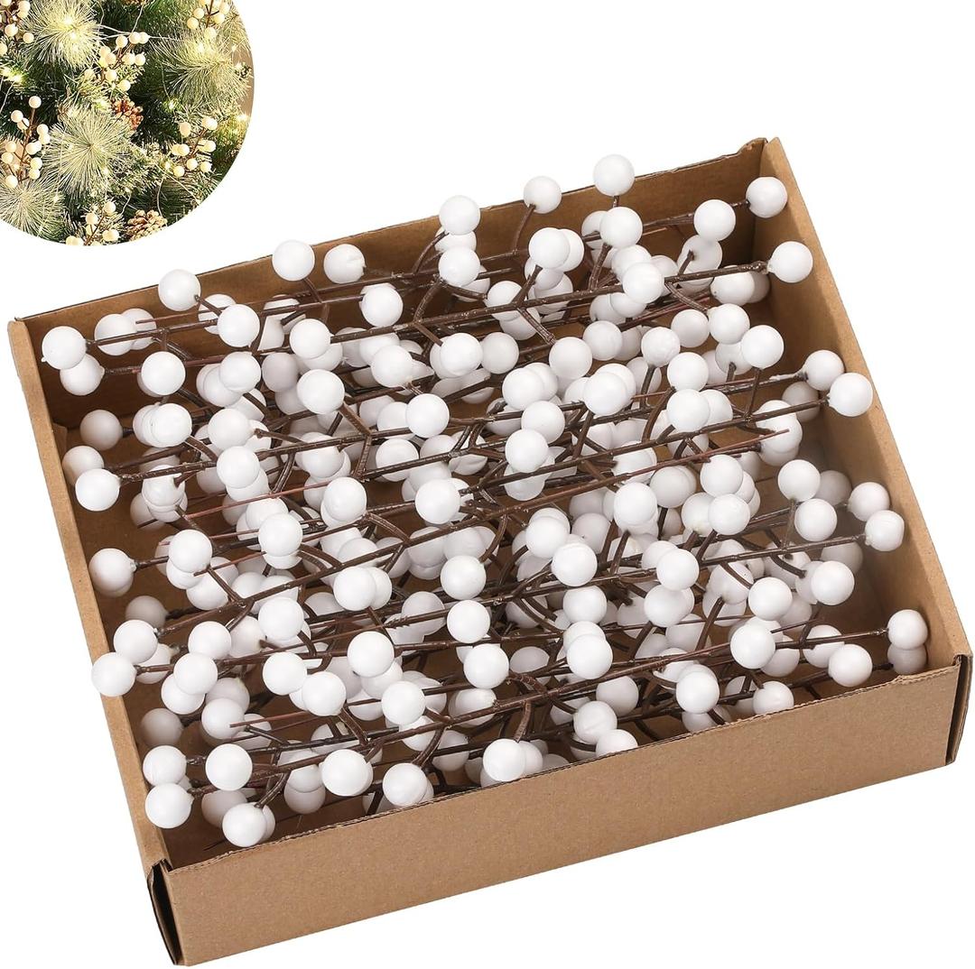 Kisflower 30 PCS Christmas Artificial White Berry Stems Fake Holly Berry Pick for Christmas Tree Decorations DIY Crafts Xmas Ornaments Wedding Holiday Home Decor