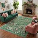 6X9 Area Rug for Living Room,Modern Abstract Pink and Green Zebra Print Rug,Non-Slip Washable,Bedroom, Dining Room, Home Office