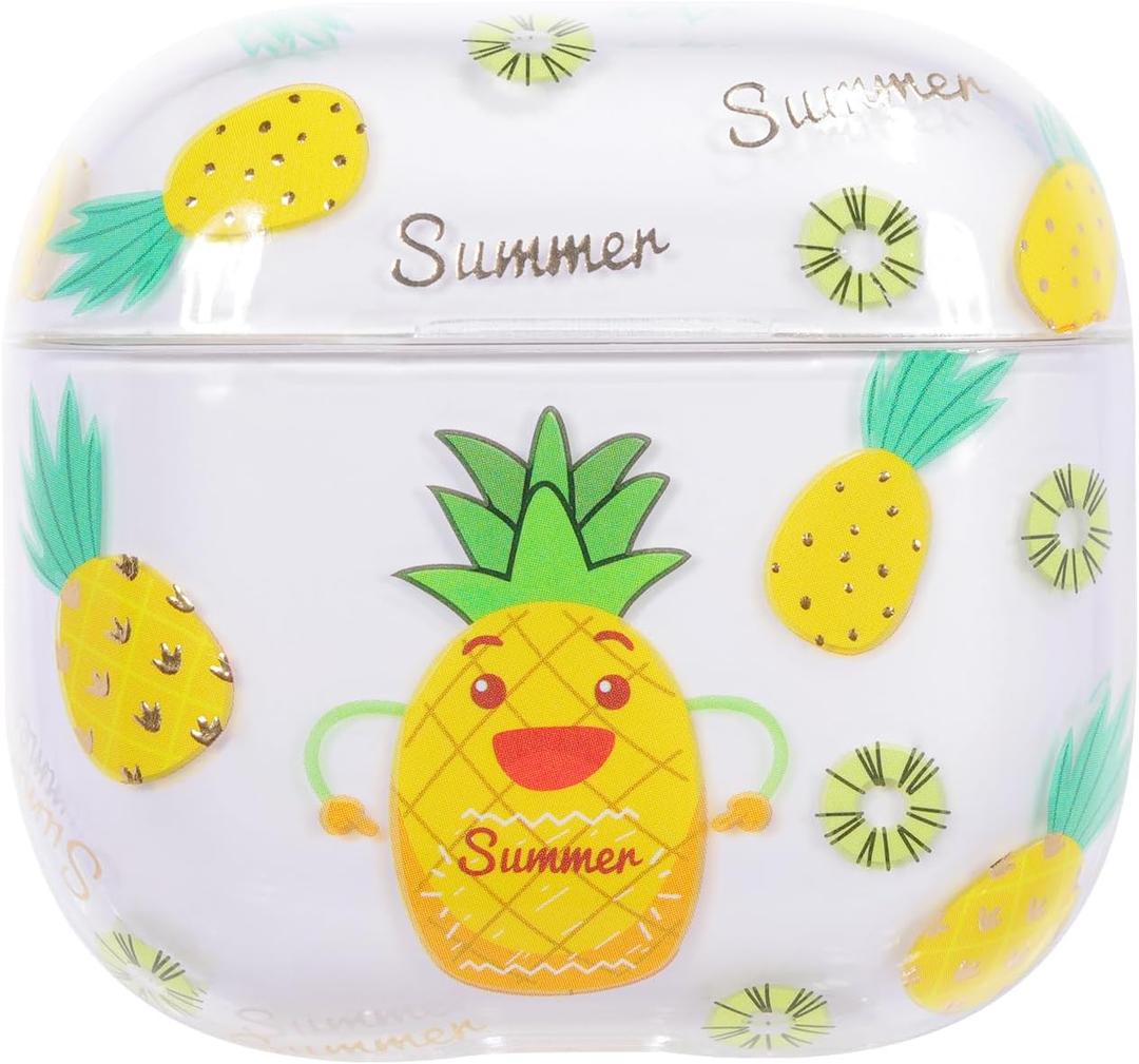 Compatible with Case Apple AirPods 4, Cute Patterns Hard PC Custom Designer Case Clear Shockproof [Front LED Visible] Anti-Fall Full Protector Pineapple