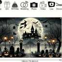 Halloween Witch Banner 71x43 Inch Backdrop with Haunted House, Bats, Pumpkins, Spider Webs, and Creepy Graveyard for Halloween Party Decorations Banner