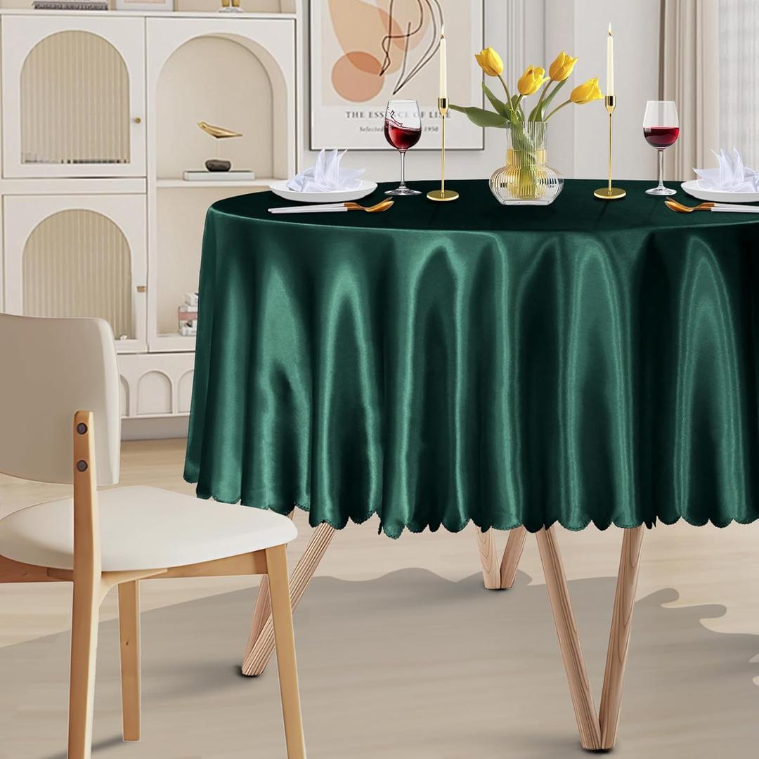 1 Pack 90 Inch Round Satin Tablecloth Hunter Green Satin Table Cover, Overlay Silky Tablecloth Dining Table Cloths for Wedding, Party, Banquet, Events, Reception, Dinner