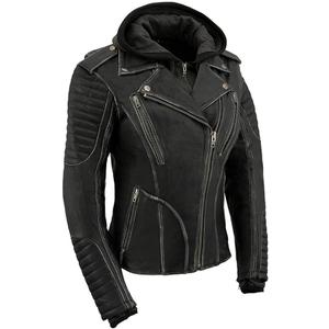 Milwaukee Leather MLL2516 Black Leather Rub-Off Leather Jacket with Hoodie for Women, XXL, Black