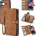 TwoHead Wallet Case Compatible with iPhone 17,Detachable,Magnetic,11 Cards Holder,PU Leather All-Round Protective Phone Case with Change Pocket(6.3 in,Brown)