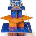 Haooryx Graduation Cupcake Stand Decoration - 3-Tier Orange Blue Graduate Cap Cupcake Tower with Tassel Cardboard Dessert Holder Kindergarten Primary High School College Graduation Party Table Decor