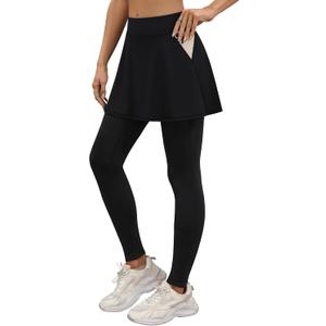 LouKeith Skirted Leggings for Women Athletic Skirt with Leggings Tennis Skirt Yoga Running Golf Skirts with 4 Pockets (Black, XL)