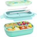 OZONOG Bento Box for Kids, Bento Lunch Box for Girls & Boys, 3-Compartment Non-BPA Lunch Container with Utensils, Microwave & Dishwasher Safe, Ideal for Meal Prep & School (green)