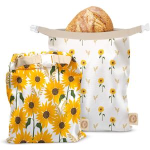 Cozy Bread Reusable Bread Bag Set for Home Bakers | USA Brand | Charming Designs (Sunflower)  12"W x 17"H