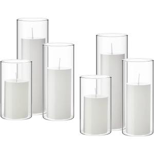 Shihanee Set of 6 Pillar Candles and Glass Cylinder Vases Clear Cylinder CandleHolders for Slim Tall Pillar Candles Wedding Centerpieces(2.6'' X 4.7'', 5.9'', 7.9'',White)