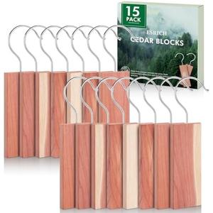 ESRICH Cedar Blocks for Clothes Storage,16 Pack with Metal Hooks,100% Natura Cedars Wood for Closets,Cedars Planks with Sandpaper,Cedar Chips for Closets and Drawers